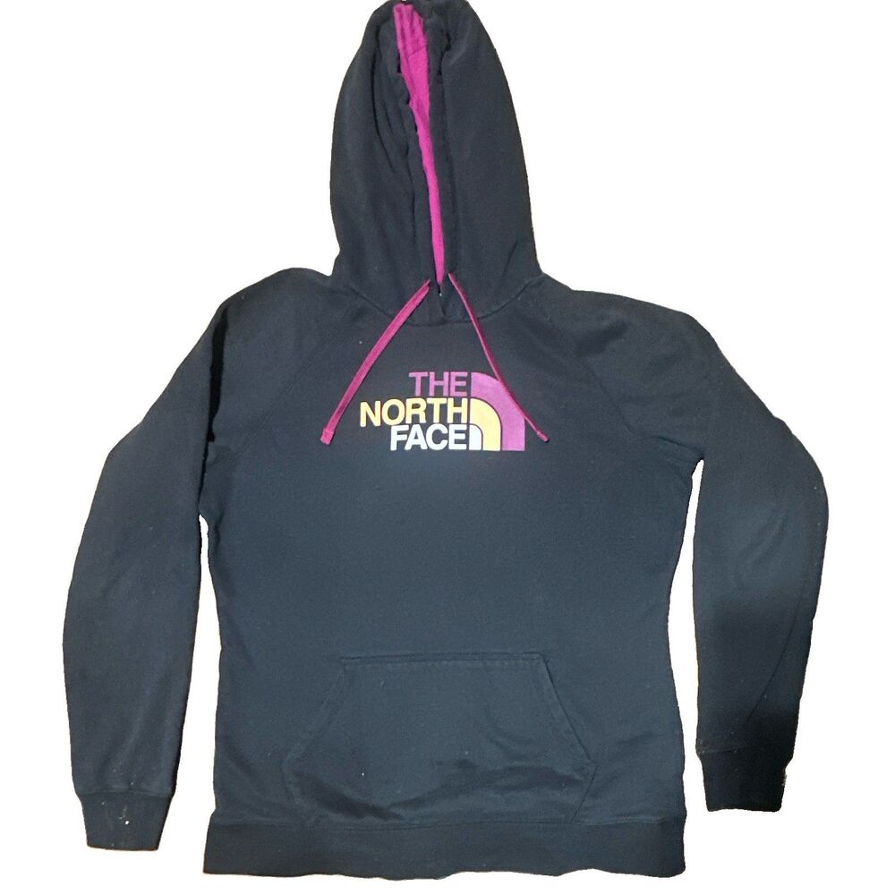 The North Face Women’s XL Black Fleece Hoodie Pink Logo Pullover Sweatshirt